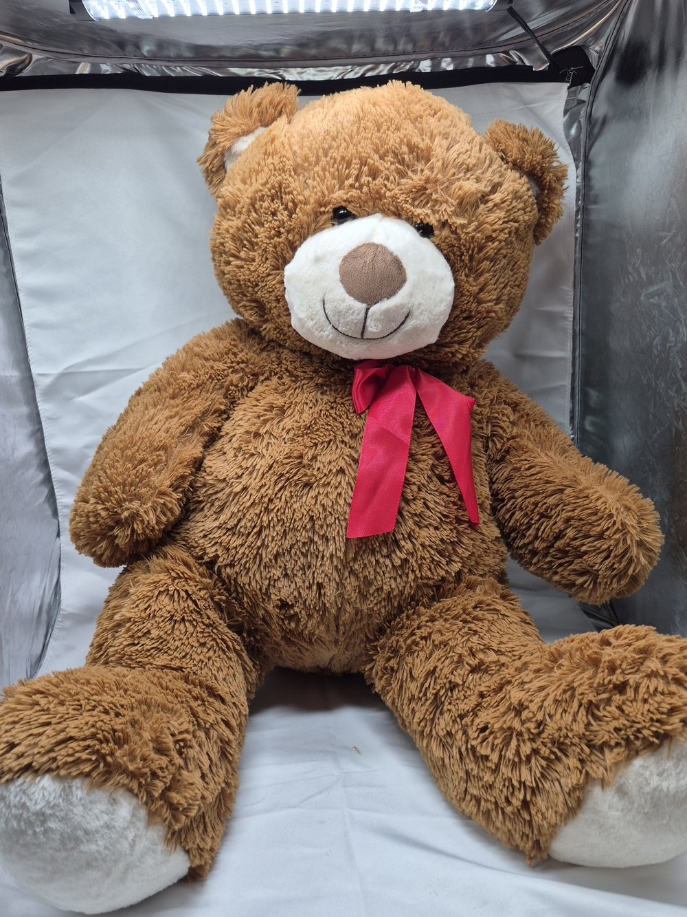 Large Brown Plush Teddy Bear With Pink Bow - Soft Kids Toy